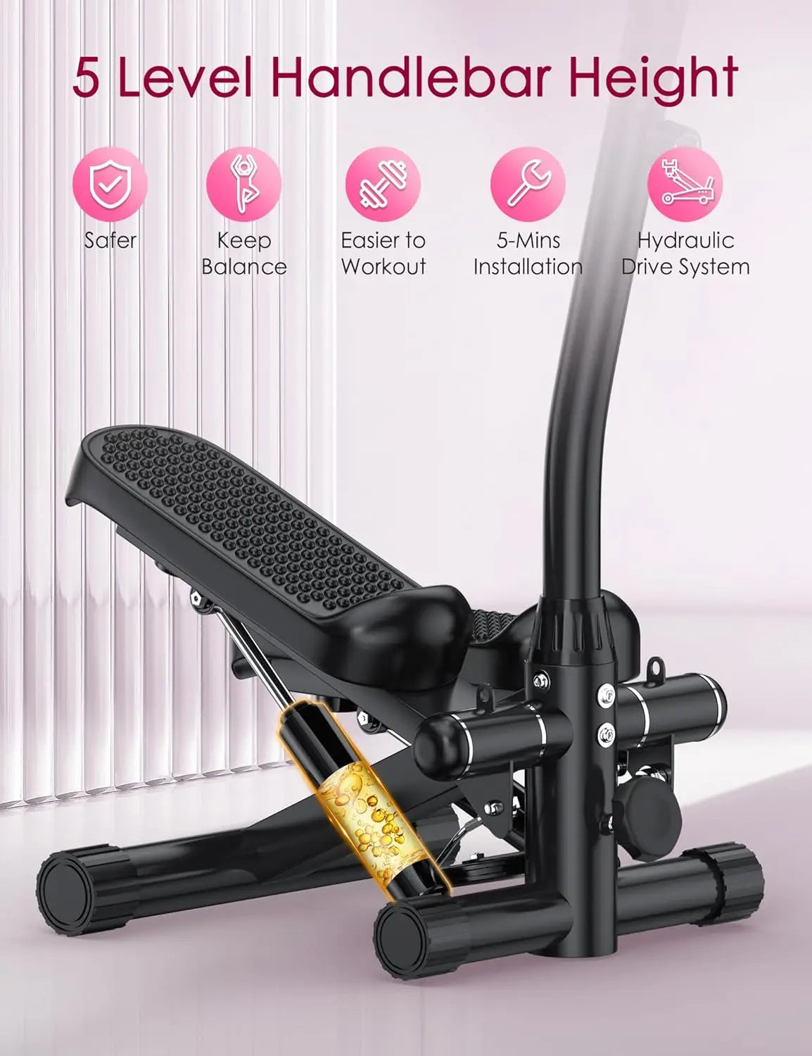 Multi-Functional Adjustable Stepper Stair Climber Machine Aerobic Mini Stepper with Resistance Bands and Floor Mat