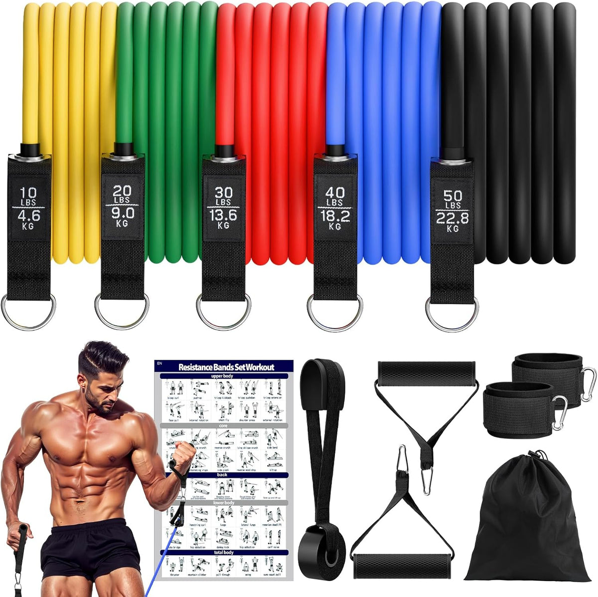 Kit Elastique Musculation Avec 5 Niveaux Élastique Musculation 150LBS