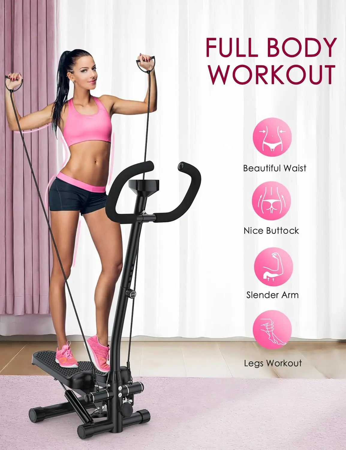 Multi-Functional Adjustable Stepper Stair Climber Machine Aerobic Mini Stepper with Resistance Bands and Floor Mat